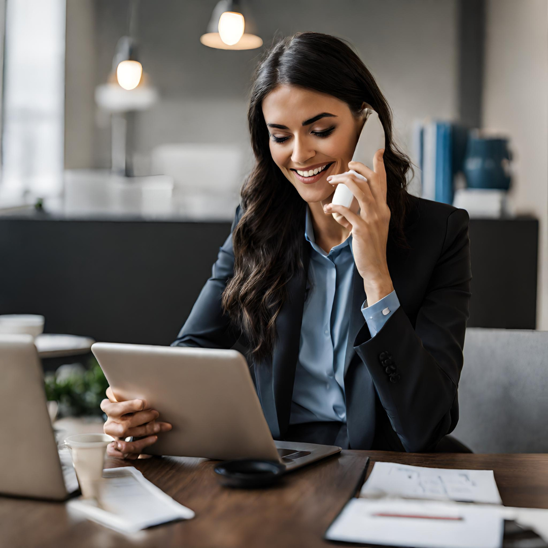 professional woman sitting at her work desk
